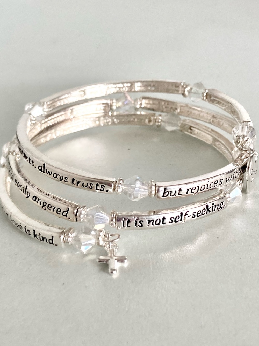 Inspirational Silver Tone Scripture twist bracelet with ab Crystal Accents NWOT